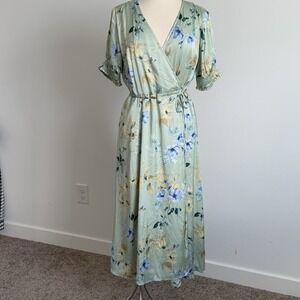 Bohme Wrap Dress Fairy Floral Womens XL Cottage Boho Beachy Modest Event Party